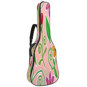 42,9 inch akoestische gitaar gigbag waterdichte gitaartas zachte gitaar rugzak tas voor akoestische concertgitaar kleurrijke verf bloemen plant kunst roze 107 x 42,9 x 4,7 inch