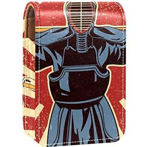 Schermen Kendo Draagbare Lipstick Case voor Reizen Mini Lipstick Opbergdoos met Spiegel voor Vrouwen Dames, Lederen Cosmetische Pouch, Meerkleurig, 9.5x2x7 cm/3.7x0.8x2.7 in