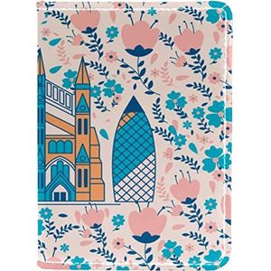 Westminster Abbey met bloemenpatroon paspoorthouder voor dames en heren, reispaspoort portemonnee paspoort cover reisdocumenten organisator, Meerkleurig, 10x14cm/4x5.5 in