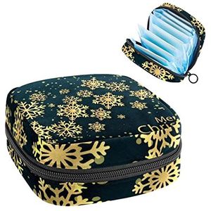 Maandverband Opbergtas, Menstruatie Cup Pouch Tampon Bag, Periode Pads Houder Organizer voor Vrouwen Meisjes, Donkergroene Kerst Gouden Sneeuwvlok