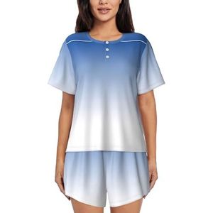 YJxoZH Ombre Getextureerde Blauwe Print Vrouwen Zomer Pyjama Sets Nachtkleding Dames Korte Mouw Nachtkleding Pjs Lounge Met Zakken, Zwart, 4XL