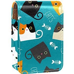 Gepersonaliseerde Lipstick Case Draagbare Make-up Tas Cosmetische Pouch Lippenstift Houder Make-up Organizer Vintage Katten Hoofd Zwart Grijs Oranje Pijl, Meerkleurig, 9.5x2x7 cm/3.7x0.8x2.7 in