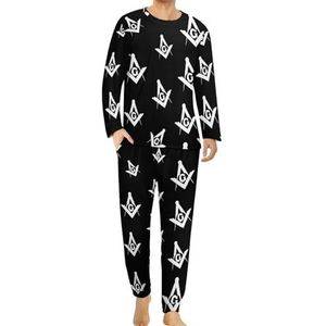 Vrijmetselaar Logo Vierkant Comfortabele Heren Pyjama Set Ronde Hals Lange Mouw Loungewear met Zakken 4XL