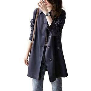 Halflange Trenchcoat Dames Geruite Voering Lente en Herfst Losse Single-breasted Effen Kleur Trench (Color : Navy Blue, Size : L 50-55kg)