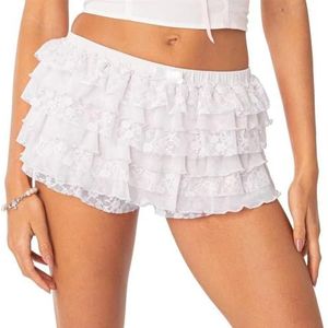 Kanten gelaagde shorts for dames Dames Ruffle Shorts Lolita Bloomers Y2k Fairy Lace gelaagde pompoenbroek (Color : White, Size : S)