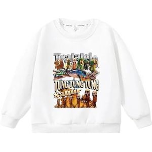 MAOXITCATY Kindertrui met lange mouwen, jongenssweater met bedrukt tungtungsahur en ronde hals voor lente en herfst,Wit,110cm