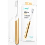 quip Elektrische tandenborstel voor volwassenen - sonische tandenborstel met reishoes en spiegelbevestiging, zachte haren, timer en metalen handvat - goud