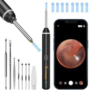 VITCOCO Otoscoop voor oorsmeerverwijdering, wifi-oorcamera 3,0 mm, IP67 waterdichte oorendoscoop 5MP HD oorreiniger met 6 LED's voor iPhone/iPad, iOS, Android - zwart