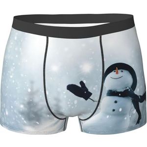 ZJYAGZX Kerst Happy Snowman Print Heren Zachte Boxer Slips Shorts Viscose Trunk Pack Vochtafvoerend Heren Ondergoed, Zwart, M