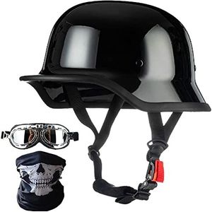 Duitse stijl motorhelm, volwassen schedelkap halve helm DOT goedgekeurde mannen en vrouwen retro open gezicht halve schaalhelm + gezichtsmasker + bril voor cruiser scooter chopper Decoration
