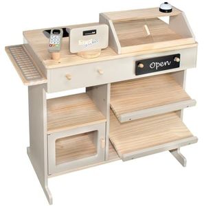 howa Koopwinkel - winkel van hout, met speelkassa en speelgoedkaartlezer, bord voor krijt, vitrine, bel, houten speelgoed natuur / beige 47551
