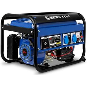 EBERTH Noodstroomaggregaat, 2200 watt, stroomgenerator, stroomaggregaat met E-start, 5,5 pk benzinemotor, 4-takt, 1-fase, 2x 230V, 1x 12V, automatische voltregelaar, AVR, beveiliging tegen olietekort,