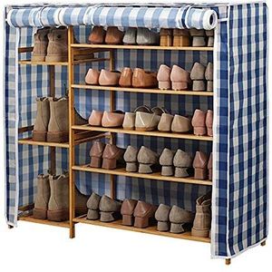 LMTYBOC Houten schoenenrek, uitbreidbaar en stapelbaar, 6-8 planken, snelle montage, stofdichte hoes, studentenslaapzaal, opslagoplossing, 100 cm breed