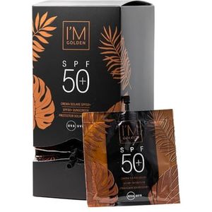 I'M GOLDEN Beschermende bruiningscrème SPF 50+ zonnebrandcrème, 25 ml (0,84 fl. Oz.) met aloë vera en vitamine E, bevordert een lichte en langdurige bruining, geschikt voor zonnebanken en zonnebanken