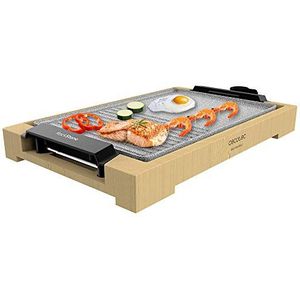 Cecotec Elektrische Bakplaat Tasty&Grill 2000 Bamboo MixStone. 2000 W, bamboe frame, regelbare thermostaat en anti-aanbak grillplaat met mixed grill en bakplaat oppervlak, Rockstone