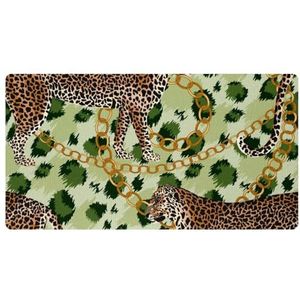 VAPOKF Drie luipaard gouden ketting groene tijgerhuid keuken mat, antislip wasbaar vloertapijt, absorberende keuken matten loper tapijten voor keuken, hal, wasruimte
