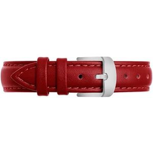 HDTVTV Leren armband voor horloges van 8 - 20 mm met gesp van roestvrij staal, Rood / Zilver, 15mm, Riem