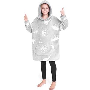Jurassic World Oversized deken hoodie kinderen jongens en meisjes tieners, grijs, One Size