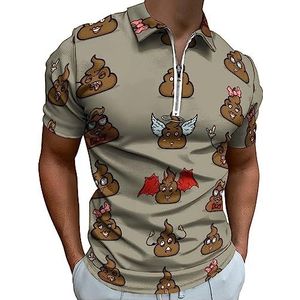 Grappige shit emoticons poloshirt voor heren, casual T-shirts met ritssluiting en kraag, golftops, slim fit