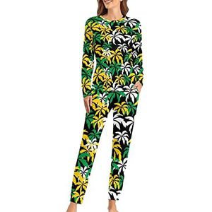 Palmbomen in Jamaica Zachte damespyjama met lange mouwen, warme pasvorm, loungewear sets met zakken, S