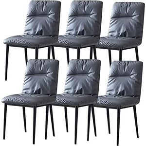 GEIRONV Moderne Eetkamerstoelen Set van 6, Lederen Hotel Onderhandelingsstoel Keuken Woonkamer Lounge Teller Stoelen Koolstofstaal Metalen Benen Eetstoelen (Color : Dark Gray, Size : 86 * 42 * 45cm)