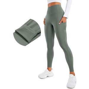 CRZ YOGA Vrouwen Thermische Fleece gevoerde Legging High Waisted Warme Winter Yoga Broek met Zakken - 28 Inches Grijze Salie XXS