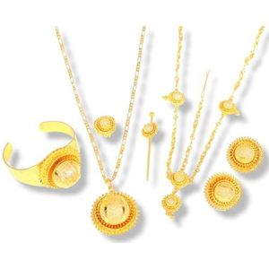 Ethiopian Eritrean 6 set Trendy Style Habesha Wedding Jewelry for Women with Hairpin gold plated African jewelry Ethiopische Eritrese huwelijksjuwelen