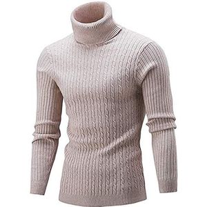 LaoZan Heren Effen Kleur Hoge Kraag Gebreide Trui Warme Top Wintertrui Jumper met Lange Mouwen (Beige, XL)