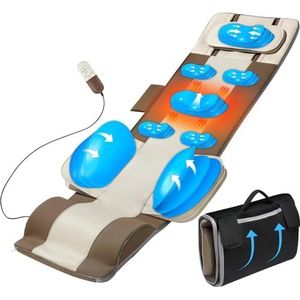 Full Body Massage Mat, 3D Body Stretching & Lumbale Tractie, Rugverwarming, Tractie omhoog & Omlaag, Curve Stretch, Draai Links & Rechts, 4 Modi 3 Intensiteiten 3 Warmteniveaus, PU Leer, Opvouwbaar