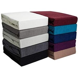 Hometex Premium Textiles Badstof Hoeslaken, 140-160 x 200 cm, bedlaken 80% katoen, 20% microvezel, behaaglijk zacht en warm, matrassen tot 23-25 cm, Oeko-Tex made in groen, zwart