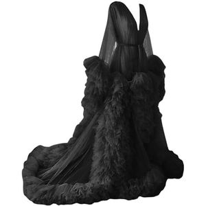 Tule gewaad zwangerschapsjurken voor fotoshoot lange bruiloft bruids zwangere kamerjassen grote maat, Zwart, 32