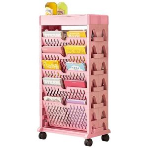 Verplaatsbare Boekenplankwagen,5-Laags Bureauboekenplank Met Wielen, Bureaumap, Bestandsopslagorganisator,for Kantoor Thuis Boekendisplayrek (Color : Pink)