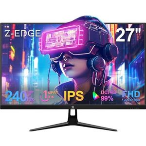 Z-Edge Gaming Monitor 27'' 240 Hz, IPS-paneel, 1ms, Scherm FHD LED (1920x1080) met HDMI-kabel, FreeSync, 400cd/m², HDMI 2.0 * 2 & DP 1.4 * 2, Verstelbare Kanteling, Ultraslank Frame, VESA-monteerbaar