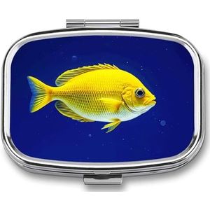 Pillendoos 2 compartimenten pillenorganisator vliegen gele vis reizen pillendoosje met spiegel vierkante metalen pillencontainer wekelijkse geneeskunde planner vitamine organizer voor zak