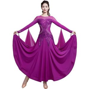 FZHQNZJF Wals Dansjurken Voor Dames Balzaal Dans Concurrentie Rok Lange Mouw Foxtrot Flamenco Prestatie Uitrusten Verfijnd Nationale Standaard Kostuums,Purper,L