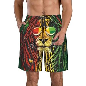 908 Rasta Lion of Judah Rastafari Zwembroek voor heren, strandshorts met meshvoering, strandboardshorts, verstelbare taille, zwemshorts, Mens Board Shorts 2154, XL