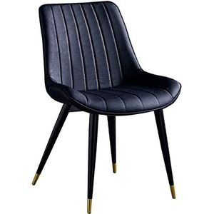 GEIRONV Moderne eetkamerstoel, ergonomische rugleuning, stevige zwarte metalen poten, eenvoudige montage, bureaustoel van kunstleer Eetstoelen (Color : Black, Size : 46x53x83cm)
