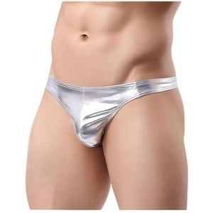 Glanzende herentanga, T-back string, laag metalen accent, linkshandigen, sexy crayplap, mannelijke fonkeling onder slipje voor clubwear, rave-party-ondergoed, Zilver., XL
