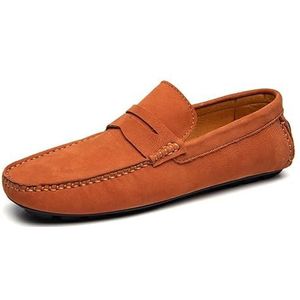 Heren loafers schoen vierkante neus echt leer penny rijden loafers comfortabel antislip flexibel feestwandelen instapper (Color : Brown Nubuck Leather, Size : 43 EU)