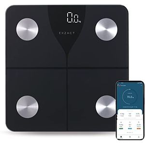 Exzact Slimme Lichaamsweegschaal/Digitale Badkamerweegschaal – Bluetooth iOS & Android – 180 kg Capaciteit – Lichaamsvet �– kg/st/lbs – Elektronische Weegschaal