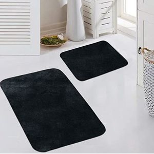 CARPETIA Badtapijt WC tapijt badmatten set 2-delig wasbaar slipvast in zwart afmeting 50x60cm 60x100 cm
