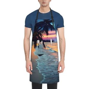 ZhaoYuGoods Coconut Beach Sunset Hangmatschorten met zakken voor dames en heren, stijlvolle kookschorten voor keuken, tuinieren, salon, ideale print schort, Kokosnoot strand zonsondergang hangmat, Eén