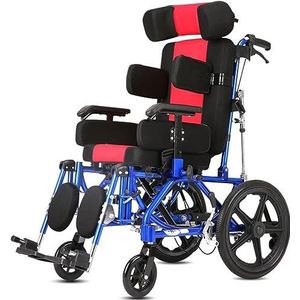 Opvouwbare handmatige rolstoel, verstelbare, ultralichte, liggende rolstoel met hoge rugleuning, met anti-rol achterwiel - volwassene/kind (Color : 46cm)
