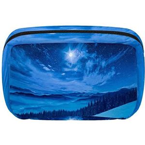 Cosmetische tassen voor vrouwen kleine make-up tas reizen toilettas etui organizer rits sterrenhemel winter blauw, Meerkleurig, 17.5x7x10.5cm/6.9x4.1x2.8in
