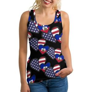 Interlocking Hearts U.S. Haïti vlag dames tank top mouwloos T-shirt pullover vest atletische basic shirts zomer bedrukt