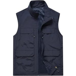 Pegsmio Outdoorvest voor heren met grote zakken, slim fit, opstaande kraag, jas, streetwear vest, Donkerblauw, M