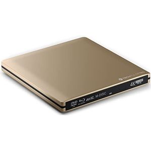 techPulse120 Draagbare USB 3.0 4K UHD 3D M-Disc BDXL HDR10 Drive Blu-ray brander Burner Superdrive Ultra-Slim BD DVD CD voor Netbook Notebook Ultrabook Windows Mac OS Apple iMAC MacBook Alu Gold