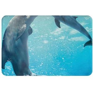 GloGlobal Winter The Dolphin, deurmat badmat antislip vloermat zachte badkamertapijten absorberend badkamerkussen 40x60 cm