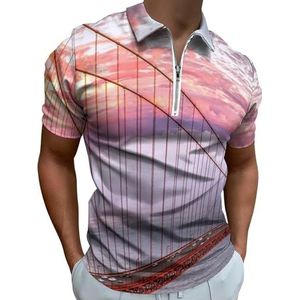 Golden Gate Bridge Poloshirts met halve rits voor mannen, slim fit T-shirt met korte mouwen, sneldrogend golftops T-shirts L