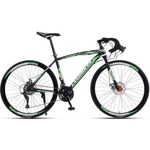 Racefiets 700C Volwassen fiets met variabele snelheid Schokabsorberende dubbele schijfremfiets (Color : Black-green, Size : 21-SPEED_40MM)